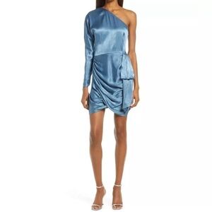 Elliatt Saronic One-shoulder Dress In Blue Satin Cocktail Dress